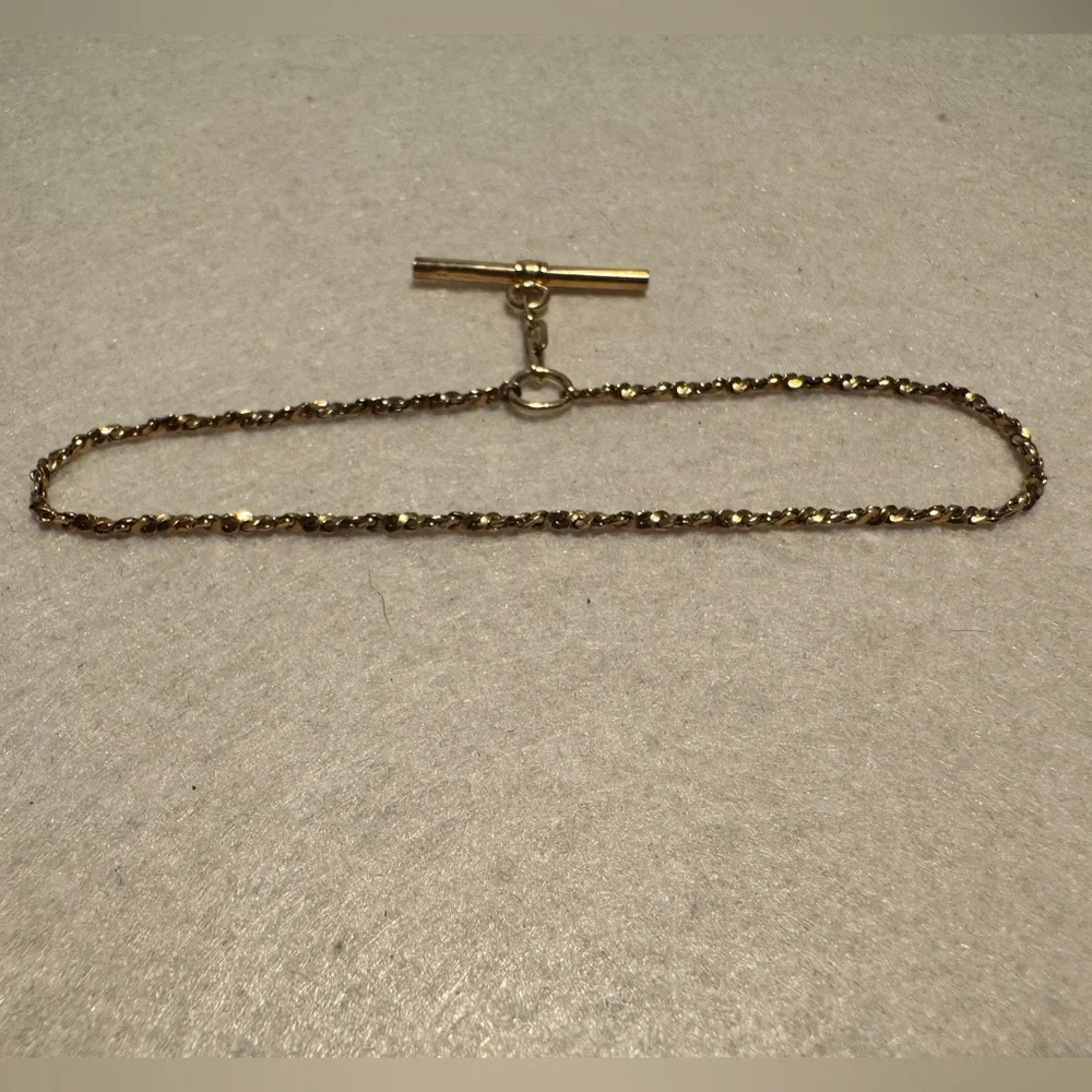 Vintage Gold-Tone Twisted Rope Tie Chain with T-Bar